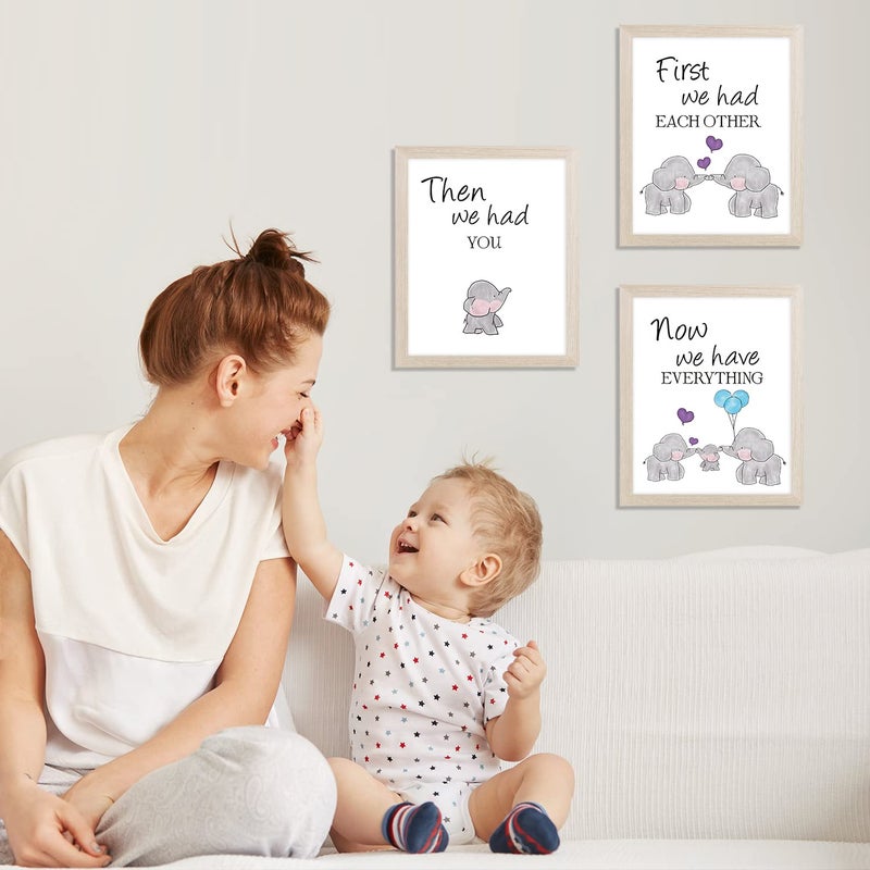 KAIRNE Watercolor Elephant Family Framed Canvas Wall Art ,First We Had Each Other Quote Art Print,Nursery Animal Love Words Picture Ready to Hang For Kids Room Decor - Image 2